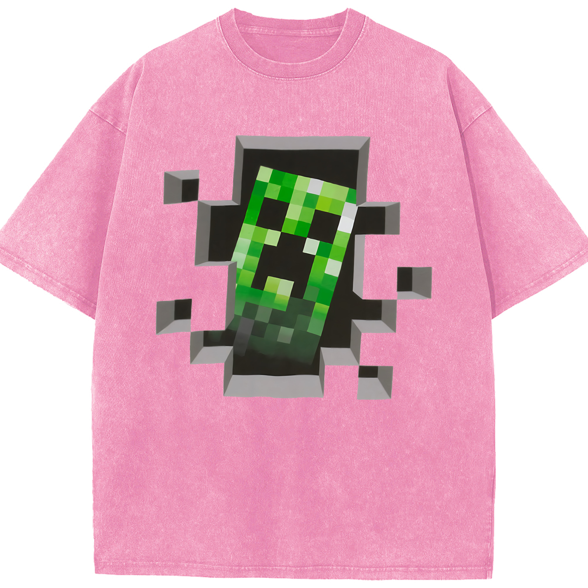 （画像用） マインクラフト ブロックの世界 Minecraft MC Block world 綿100% ヴィンテージ風 半袖Tシャツ（フロントプリント）